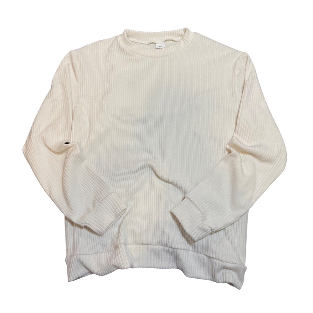 Ribbed Knit Sweater Womens XS Cream Vertical Texture Crewneck‎ Long Sleeve